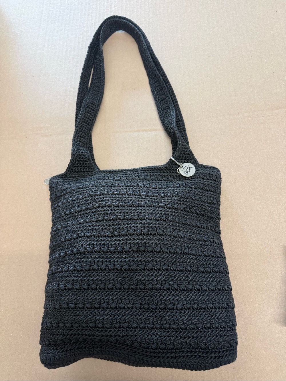 The Sak Handcrafted Black Crochet Tote Bag with Shoulder Strap